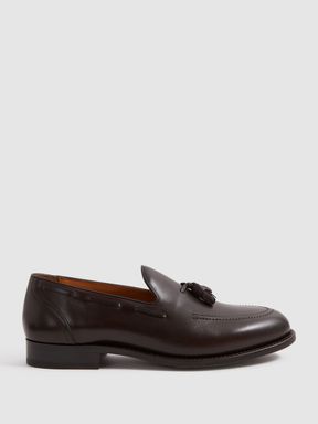 Dark Brown Reiss Clayton Leather Tassel Loafers