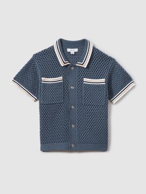 Airforce Blue Reiss Coulson Crochet Contrast Trim Shirt