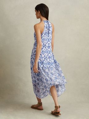 Blue Reiss Tiller Side Pleat Asymmetric Midi Dress