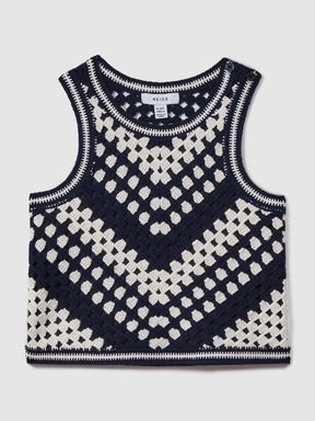 Ivory Reiss Sabrina Crochet Cotton Crew Neck Vest