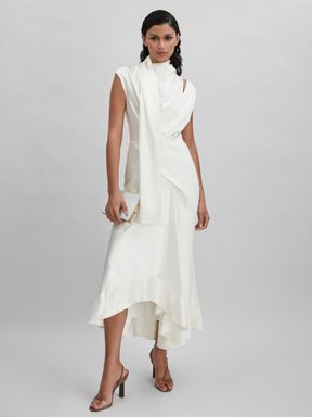 Ivory Acler Drape Element Asymmetric Midi Dress