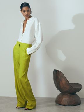 Green Reiss Penelope Italian Textured Slim Flared Suit Trousers