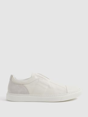 Grey/White Harrys of London Suede Slip On Trainers