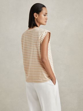 Neutral/White Reiss Morgan Cotton Striped Capped Sleeve T-Shirt