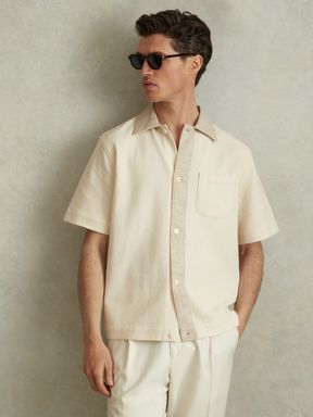 Ecru Reiss Sicily Textured Cotton Blend Contrast Shirt