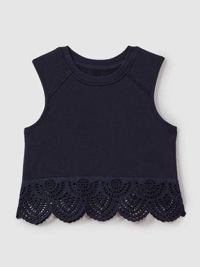 Navy Reiss Sophie Cotton Broderie Co-Ord Top
