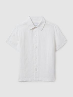 White Reiss Holiday Short Sleeve Linen Shirt