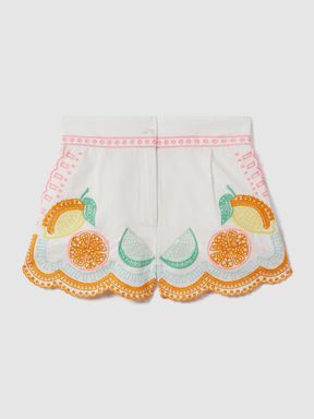 Ivory Print Reiss Cesca Cotton Broderie Shorts