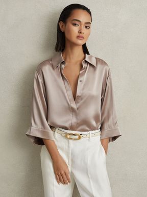 Champagne Reiss Winnie Silk Relaxed Sleeve Blouse