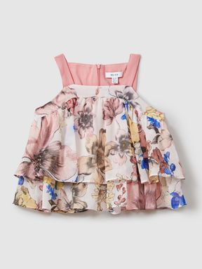 Pink Print Reiss Arina Tiered Floral Print Top Co-Ord