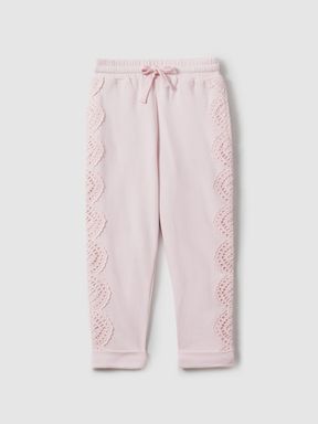 Pink Reiss Sophie Cotton Broderie Drawstring Co-Ord Trousers