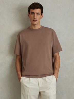 Deep Taupe Reiss Tate Oversized Garment Dye T-Shirt