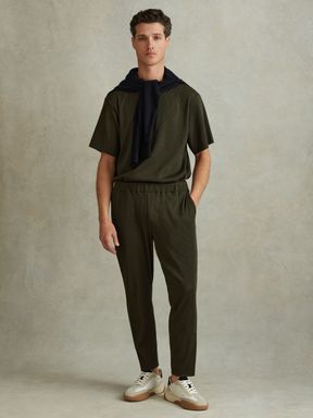 Green Reiss Cyrus Ribbed Elasticated Waist Trousers
