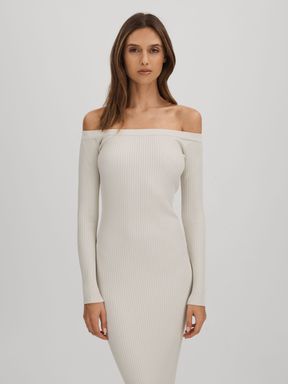 Cloud White Good American Good American Ribbed Off The Shoulder Maxi Dress