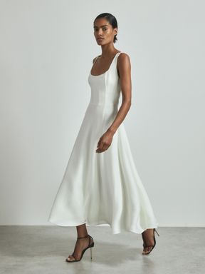 Off White Reiss Elisa Textured Corset Detail Maxi Dress