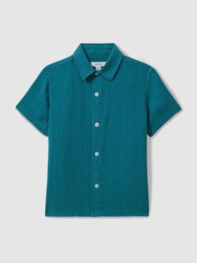 Seafoam Reiss Holiday Short Sleeve Linen Shirt