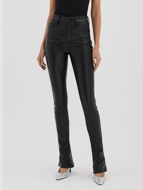 Black Good American Good American Faux Leather Slim Bootcut Trousers