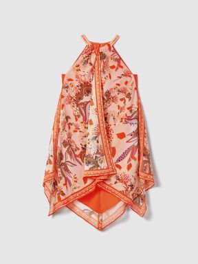 Pink Print Reiss Akari Printed Draped Halter Neck Dress