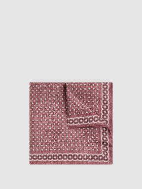 Dusty Rose Reiss Nicolo Silk Floral Print Pocket Square