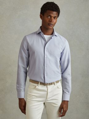 Soft Blue Reiss Spring Textured Cutaway Collar Shirt