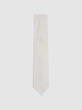 Ivory Reiss Sistine Silk Blend Jacquard Paisley Print Tie