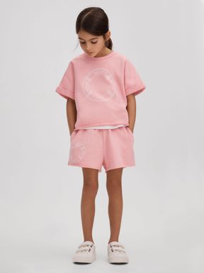 Pink Reiss Leah Crew Neck T-Shirt and Shorts Set