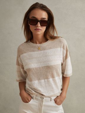 Neutral/Ivory Reiss Isla Knitted Crew Neck T-Shirt