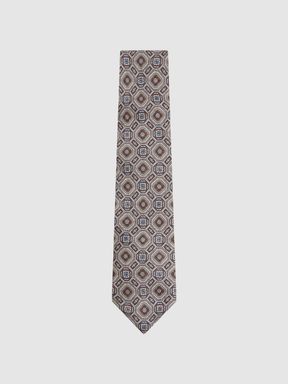 Grey Multi Reiss Assisi Silk Medallion Print Tie