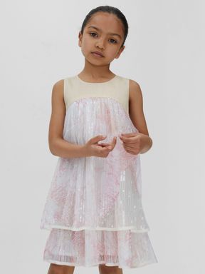 Pink Reiss Daisy Tiered Sequin Dress