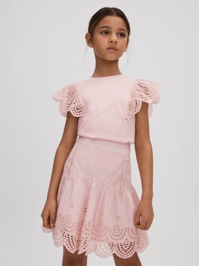 Pink Reiss Sophie Cotton Broderie Top Co-Ord