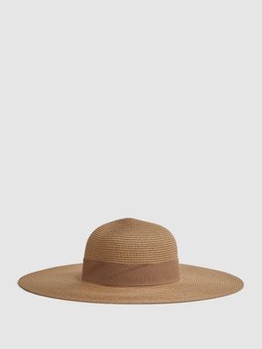 Natural Reiss Emma Wide Brim Raffia Hat