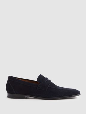 Navy Reiss Bray Suede Suede Slip On Loafers