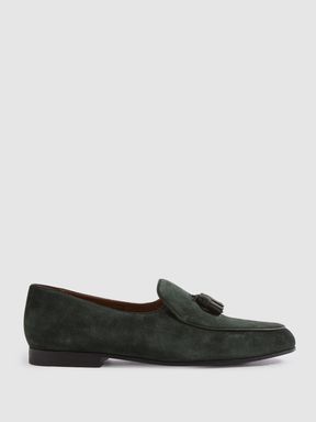 Forest Green Reiss Harry Suede Slip-On Belgian Loafers