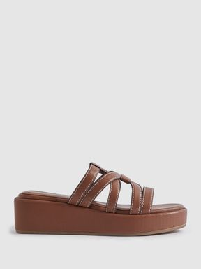 Tan Reiss Naya Leather Strappy Platform Sandals