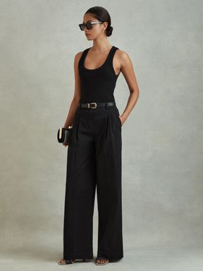 Washed Black Reiss Astrid Cotton Blend Wide Leg Trousers