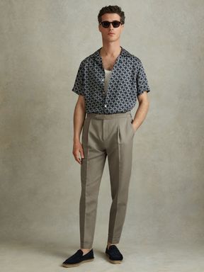 Light Khaki Reiss Com Relaxed Cropped Trousers with Turned-Up Hems