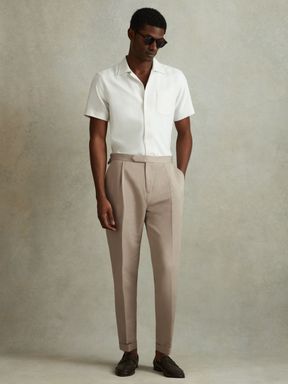 Stone Reiss Com Relaxed Cropped Trousers with Turned-Up Hems