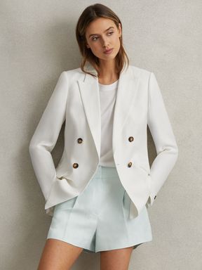 Blue Reiss Lori Viscose-Linen Front Pleat Suit Shorts
