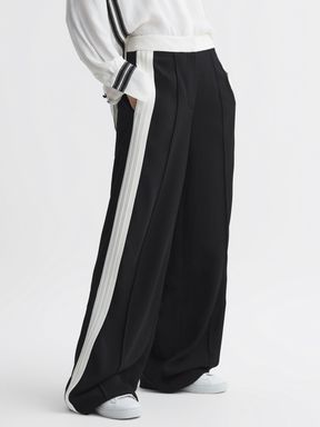 Black Reiss Bryn Contrast Waistband Pintuck Trousers