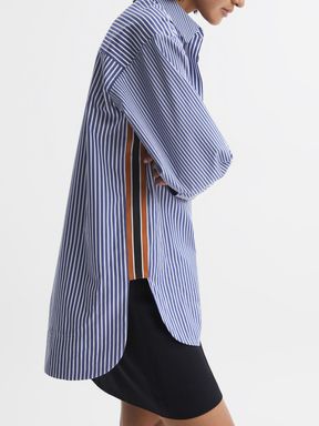 Blue/White Reiss Danica Oversized Cotton Side Stripe Shirt