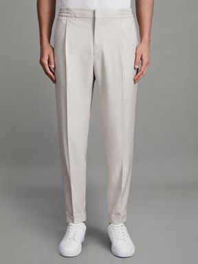 Stone Reiss Brighton Relaxed Drawstring Trousers with Turn-Ups