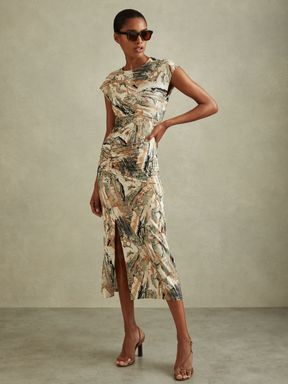 Multi Reiss Lennia Printed Jersey Midi Dress