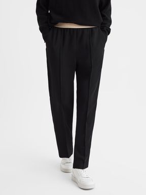 Black Reiss Iona Elasticated Waistband Tapered Trousers