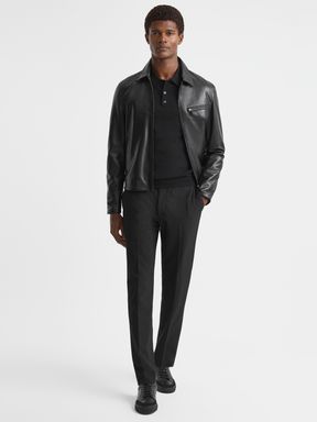 Black Reiss Foster Leather Zip-Through Jacket
