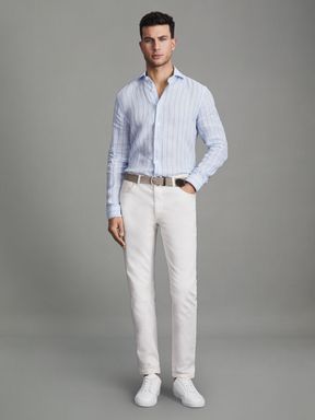 Soft Blue Pin Stripe Reiss Ruban Linen Button Through Shirt