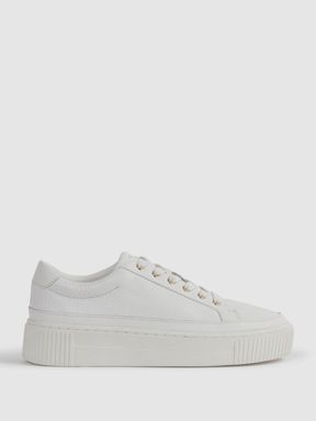 White Reiss Leanne Grained Leather Platform Trainers