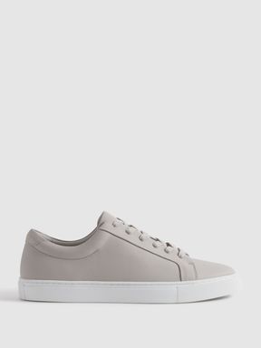 Light Grey Reiss Luca Grained Leather Trainers