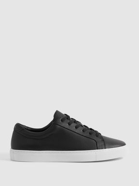 Black Reiss Luca Grained Leather Trainers