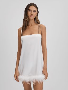 White Maison Essentiele Silk Feather Trim Nightdress