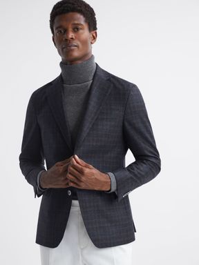 Navy Oscar Jacobson Wool Double Breasted Blazer